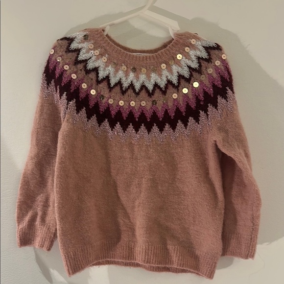H&M Pink and White Crew Neck Sweater with Nordic Pattern - Picture 1 of 4